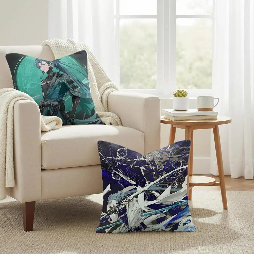 Jiyan Wuthering Waves Cushion Cover Summer Coolness Linen Organic Fabric Sofa Pillow Case Double-Sided Printing Home Decor