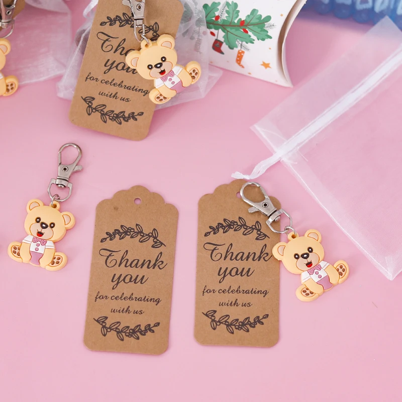 10 Sets Baby Shower Souvenir Organza With Gift Bag Tag Bear Keychains Gender Reveal Birthday Party Christmas Favors Key Buckle