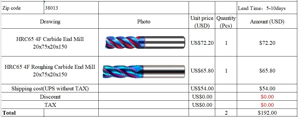 

Customized Order HRC65 Blue Coating Carbide End Mill for Steel Flat 4 Flutes Tungsten Steel Milling Cutter