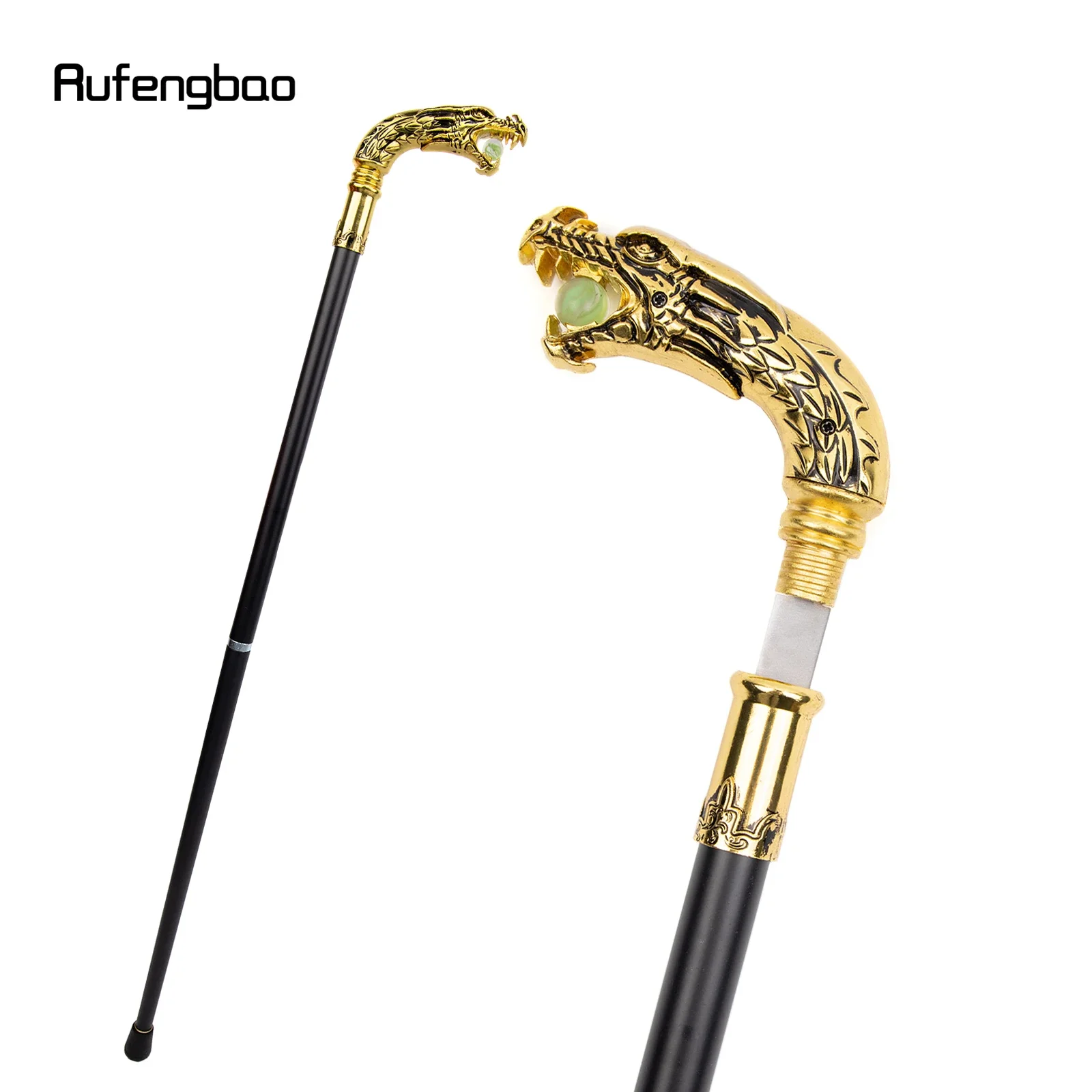 Golden Black Dragon Handle Luxury Walking Stick with Hidden Plate Self Defense Fashion Cane Plate Cosplay Crosier Stick 90cm