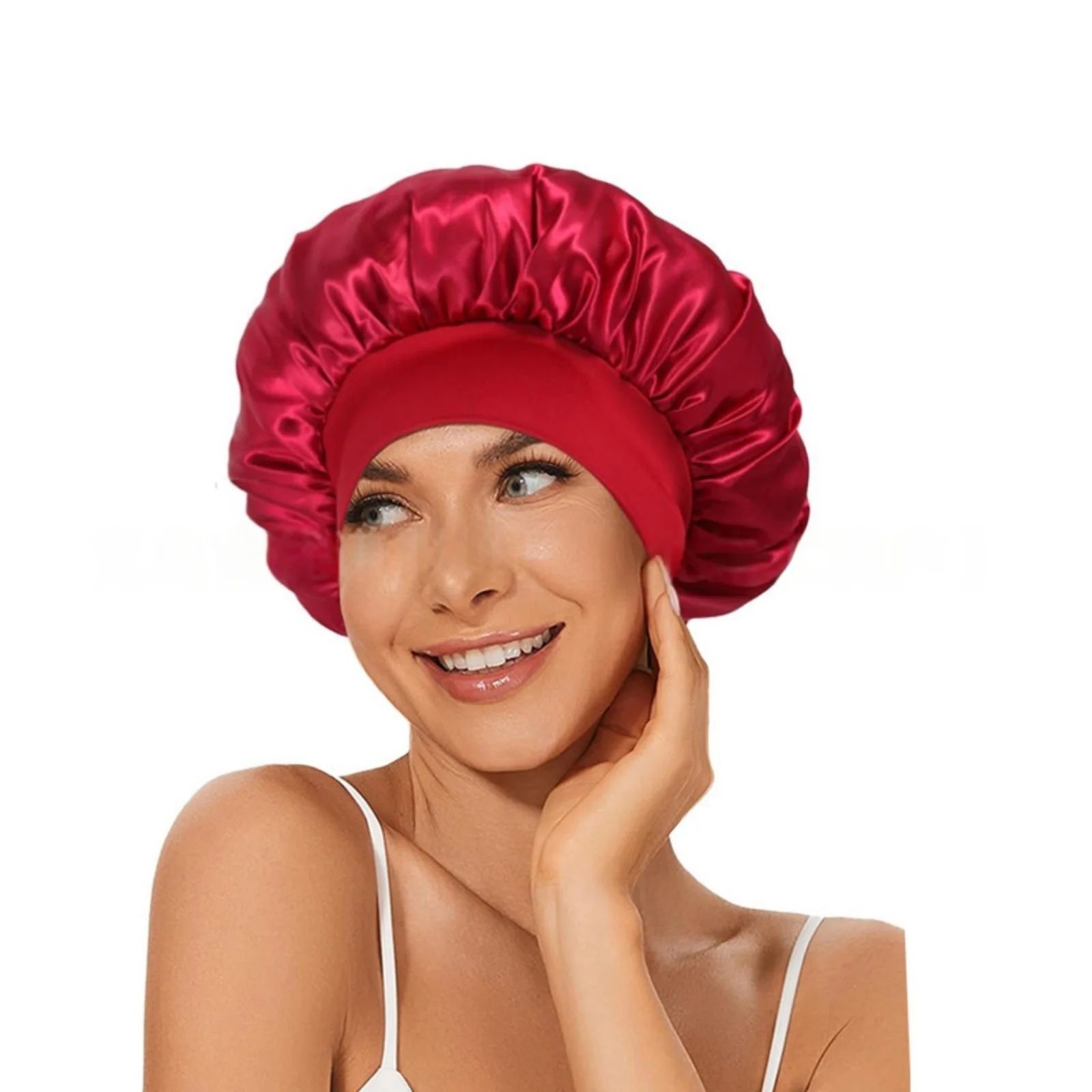 1PC Elastic Wide - Band Satin Bonnet, Women's Hair Care Cap, Multiple Color Options, Perfect for Bathing & Sleeping image 3
