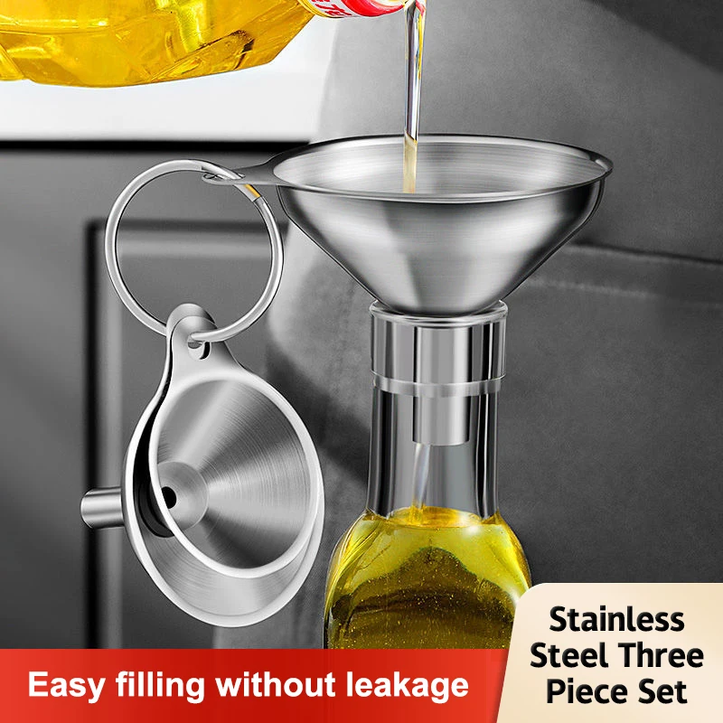 Food Grade Stainless Steel Kitchen Funnels Set Metal Funnel for Essential Oil Spices Small Bottles Filling Home Cooking Tools