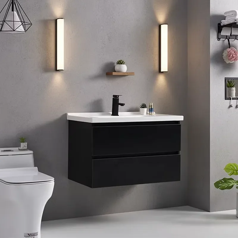 Factory Customized Solid Wood Modern Farmhouse Bathroom Vanity Furniture Eco-Friendly Waterproof Wall-Mounted Drawers Ceramic