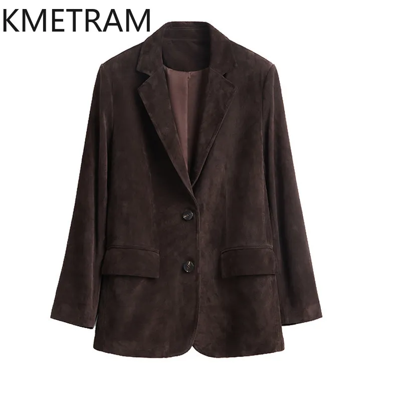 KMETRAM Genuine Leather Jacket Woman Blazers Crossbreed Sheep Suede Leather Coat Loose Jackets of Woman Casual Blazer Femme 2026