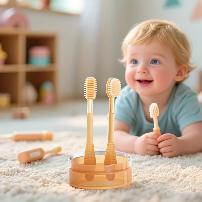 

Baby toothbrush, three-in-one cleaning for teeth, tongue coating and all-round care, U-shaped toothbrush with