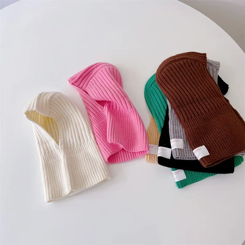 Knitted Baby Hat Hooded Scarf Warm Solid Color One Piece Scarf Winter Kids Toddler Boys Girls Hats