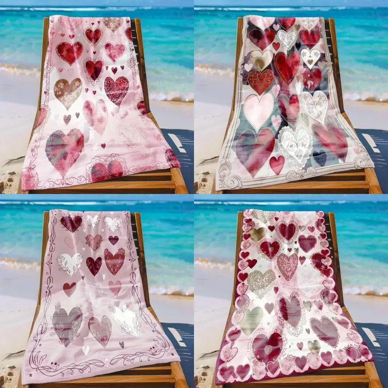 

Heart-Patterned Beach Towel for Fun Patterned Sunscreen And Windproof Suitable For Swimming Pool Camping Travel Blanket