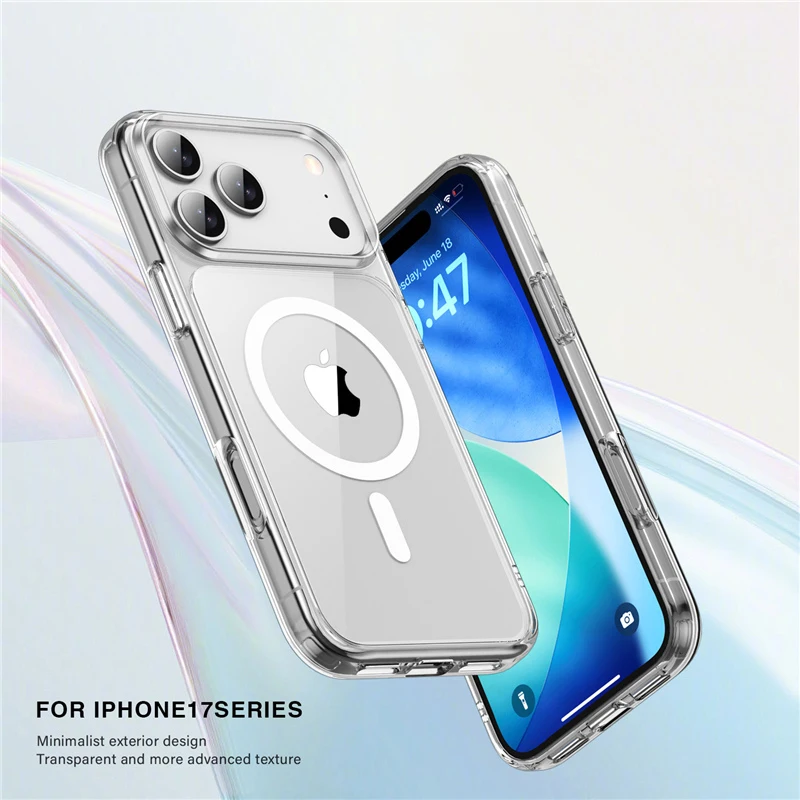 

Original Clear For Magnetic Magsafe Wireless Charge Case for iPhone 17 Air 16Pro 15 17Pro Max Transparent PC +TPU Hard Cover