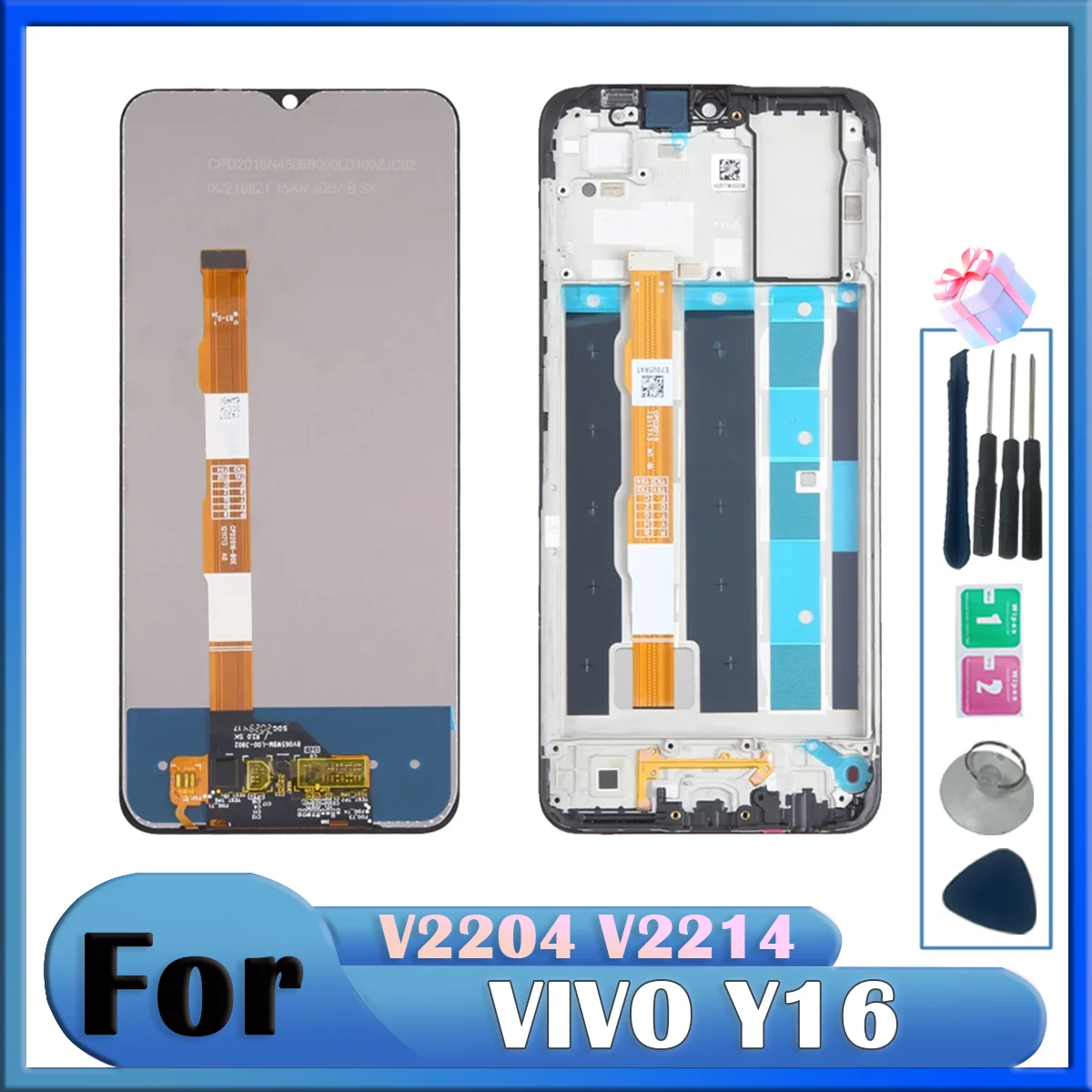 6.51\'\' Tested tft Display Screen For Vivo Y16 LCD V2204 V2214 Display Touch Digitizer Assembly Replacement Parts With Frame