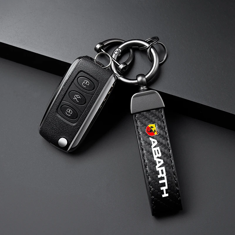 High-Grade Leather Car Ring Keychain Trinket Zinc Alloy Keyrings For Fiat Abarth 124 spider 500 595 695 C Accessories