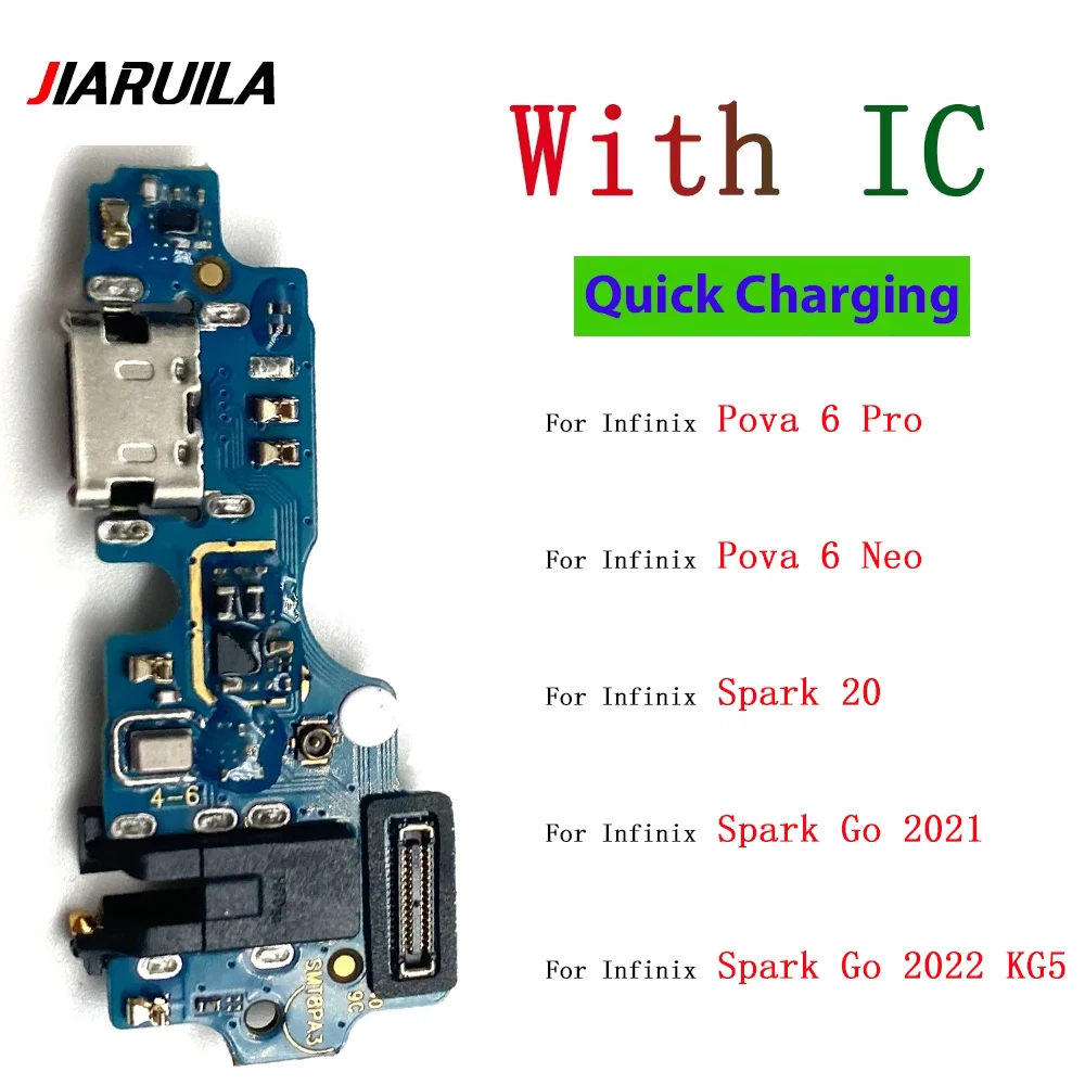 10Pcs，For Infinix Pova 6 Pro Smart 8 Pro X6525B Spark 20 Go 2021 KG5 Dock USB Charger Quick Charging Port Connector Board Flex