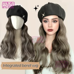 WTB Women's Beret Wig Synthetic Long Wave Curly Winter Hat Wig Hat One-piece Wig Keeps Warm and Fashionable Heat Resistant Wire