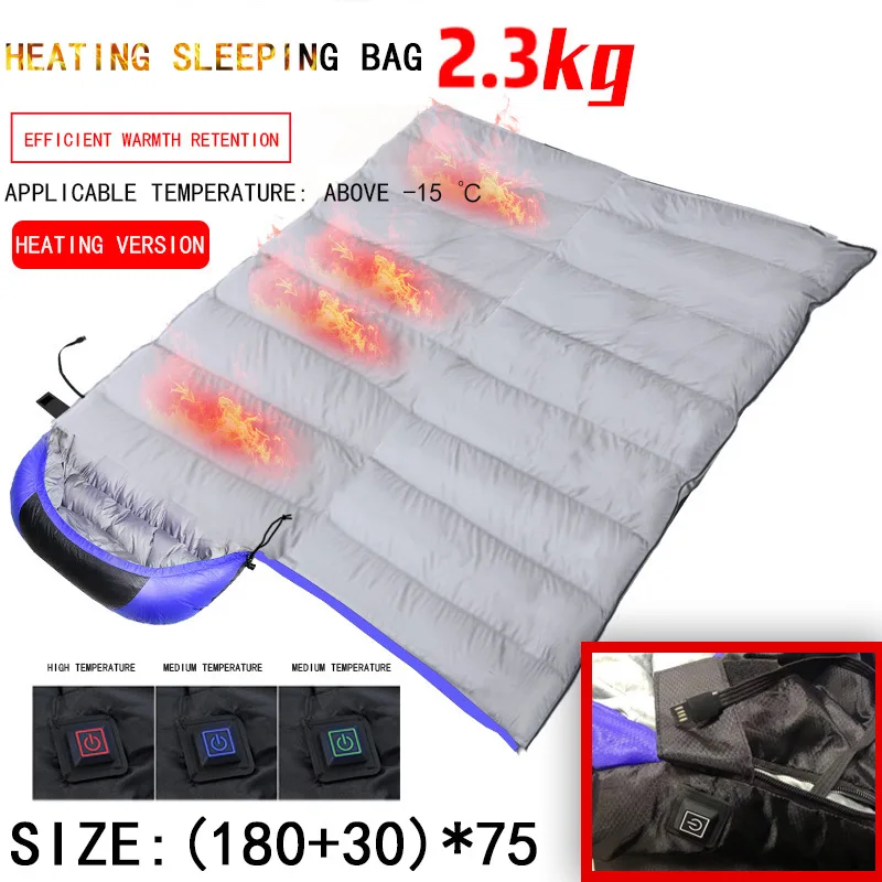 

Спальный мешок с электрическим подогревом для кемпинга на открытом воздухе, спальный мешок с USB-подогревом и одеяло, двойного назначения для одного человека, можно сращивать.