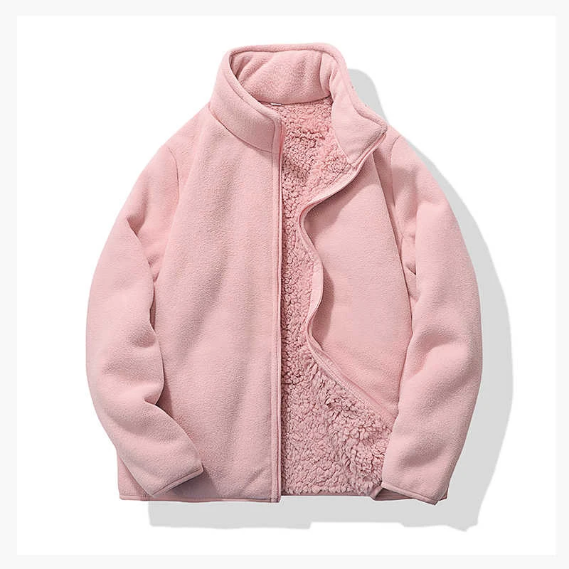 Women's Polar Fleece Jacket Autumn Winter New Stand Collar Zipper Double-sided Plush Outerwear Coat Thick Warm Sports Sweatshirt