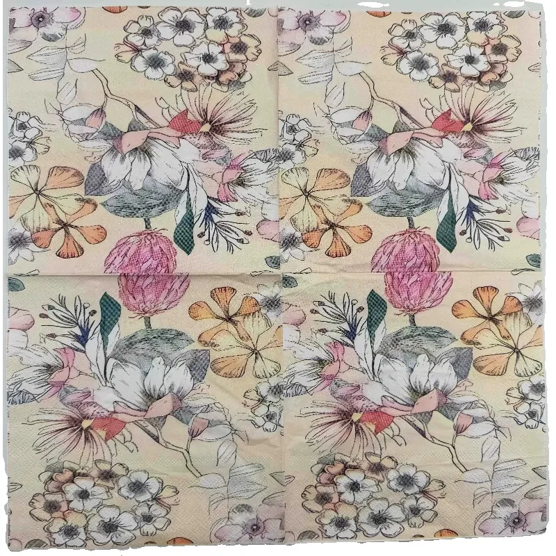 20pcs High-grade Floral Printing Napkins Hotel Restaurant Party Disposable Tablecloth Household Wood Paddle Paper Mouth Cloths