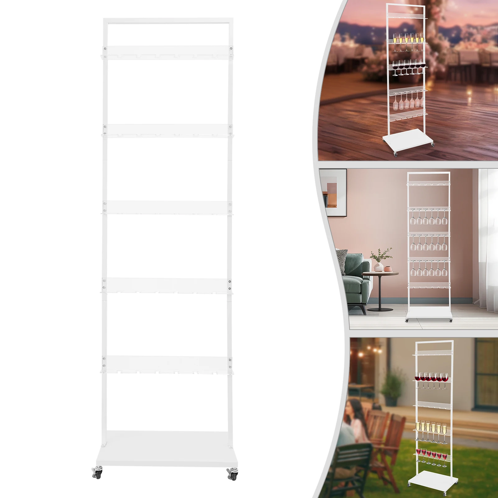 

5 Tiers 30 Glasses Iron Champagne Display Holder,Black/White/Gold Mobile Champagne Rack Shelf Floor Mount for Weddings