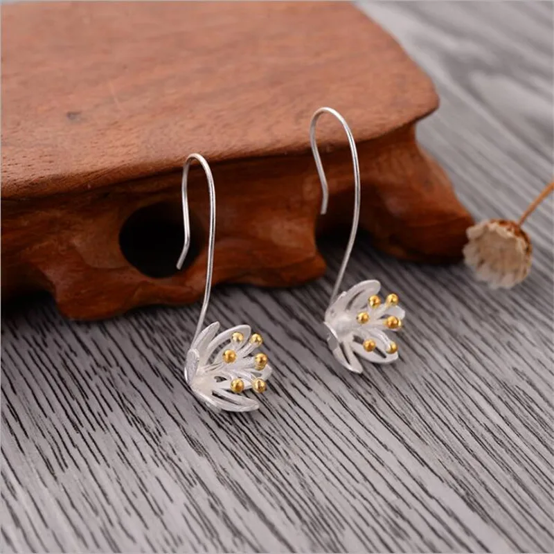 New Fashion Popular Hollowe Flower 925 Sterling Silver Jewelry Ear Hook Temperament Natural Style Personality Earrings  E141
