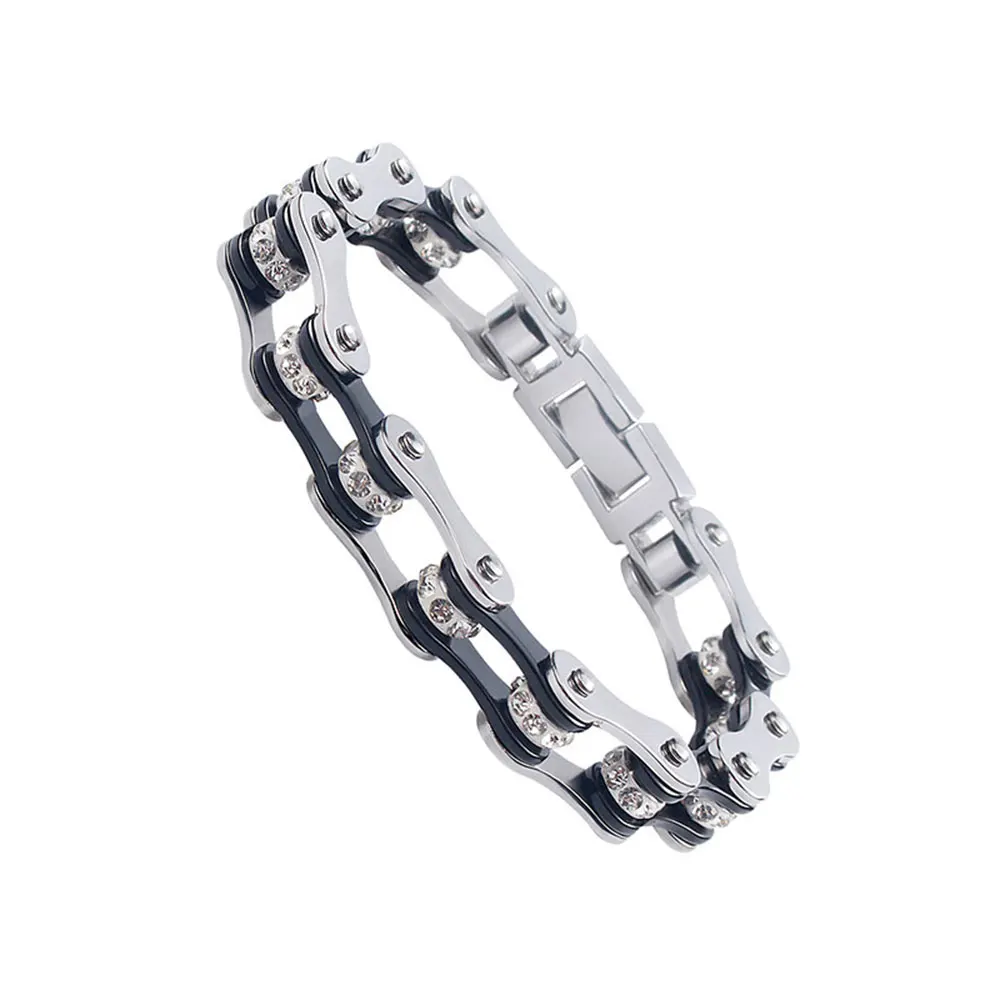 أساور رجالي، أساور ربط سلسلة الدراجات النارية على شكل فاسق للنساء، توزيع دعم المجوهرات المصنوعة من الفولاذ المقاوم للصدأ باللون الأسود #4