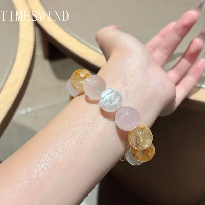 TIMESWIND أصيلة الكريستال الطبيعي الأصفر الوردي جولة مطرز الثروة النساء سوار الأزياء والمجوهرات مع شهادة