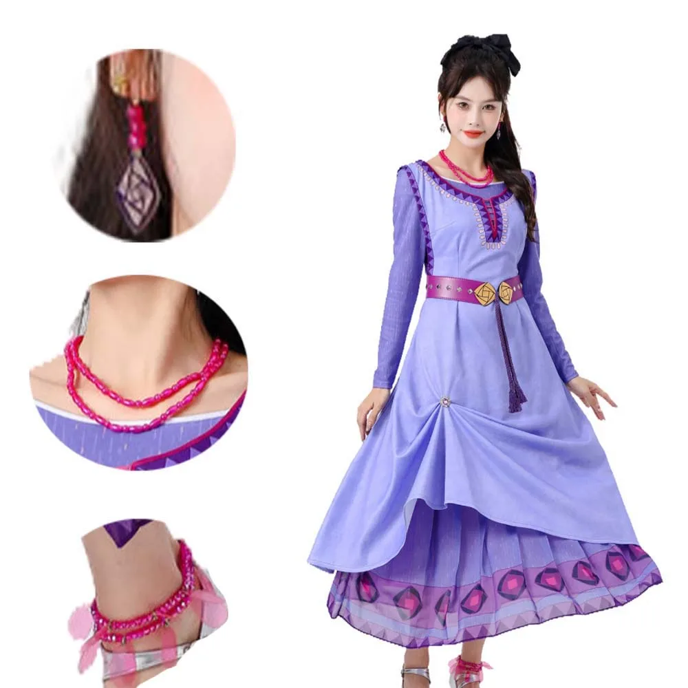 

New Movie Wish Asha Princess Cosplay Costume Fancy Party Dress Purple Long Dress Cosplay Halloween Costume For Women