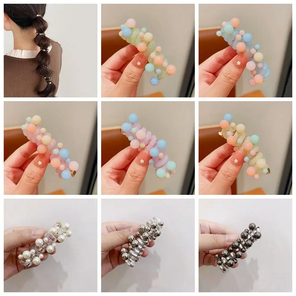 Beads Telephone Line Hair Rope Straight Korean Style Transparent Ponytail Holder Rubber Band Scrunchies Pearl Hair Ring