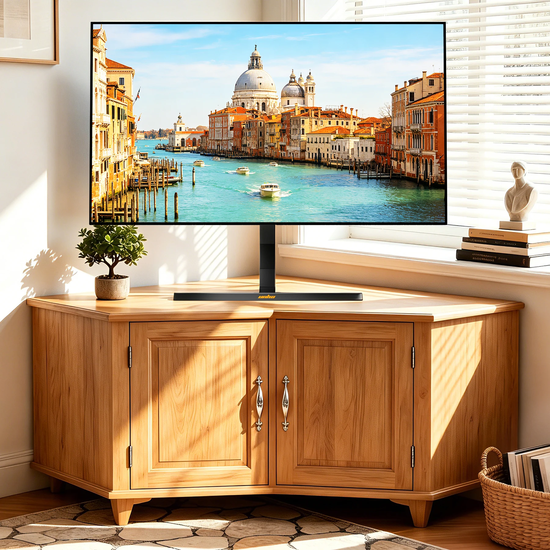 Adjustable Height Swivel Desktop TV Stand for 40-75 Inch TVs 45 Degree Swivel with Easy Installation