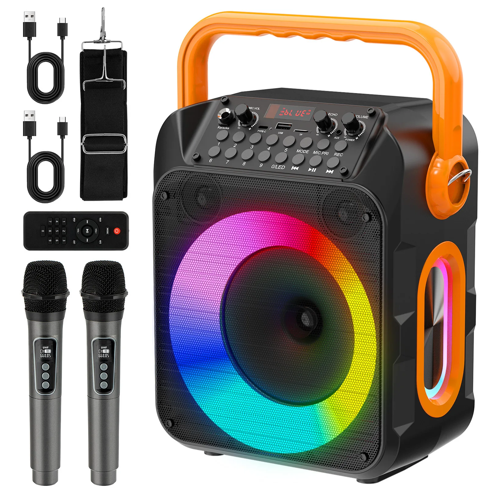 

Portable karaoke wireless Bluetooth speaker, suitable for outdoor gatherings, family parties, equipped with microphone Type-C ch