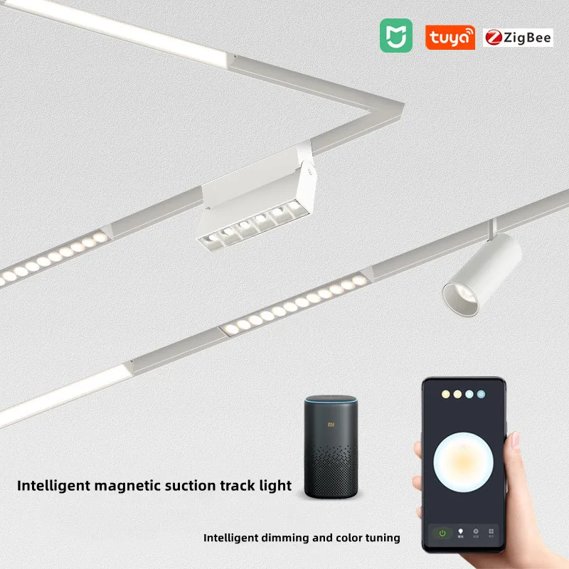 New White Tuya Smart LED Track Light Embedded Masterless Lighting lamp Living Room Light Voice Control Magnetic Track Light