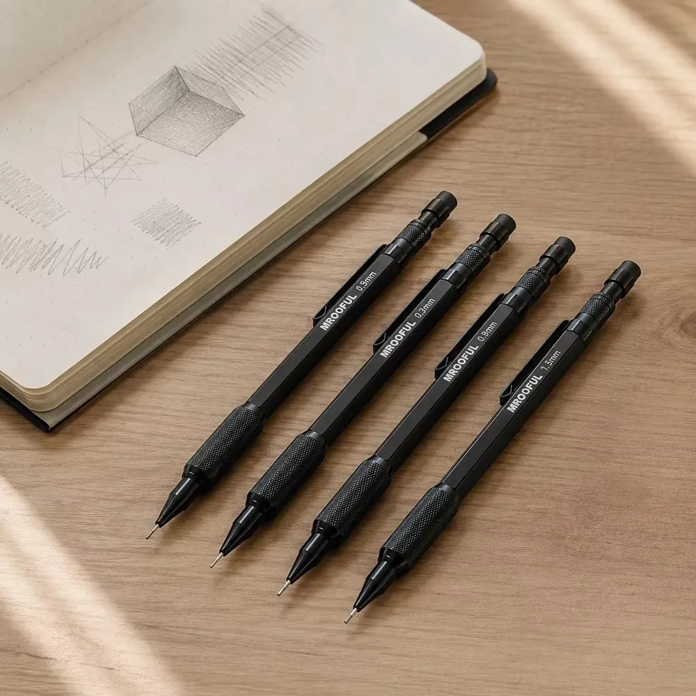 Metal Mechanical Pencil Low Center of Gravity 0.5/0.7/0.9/1.3mm Automatic Pencils with Built-in Eraser Writing Pencil Gift