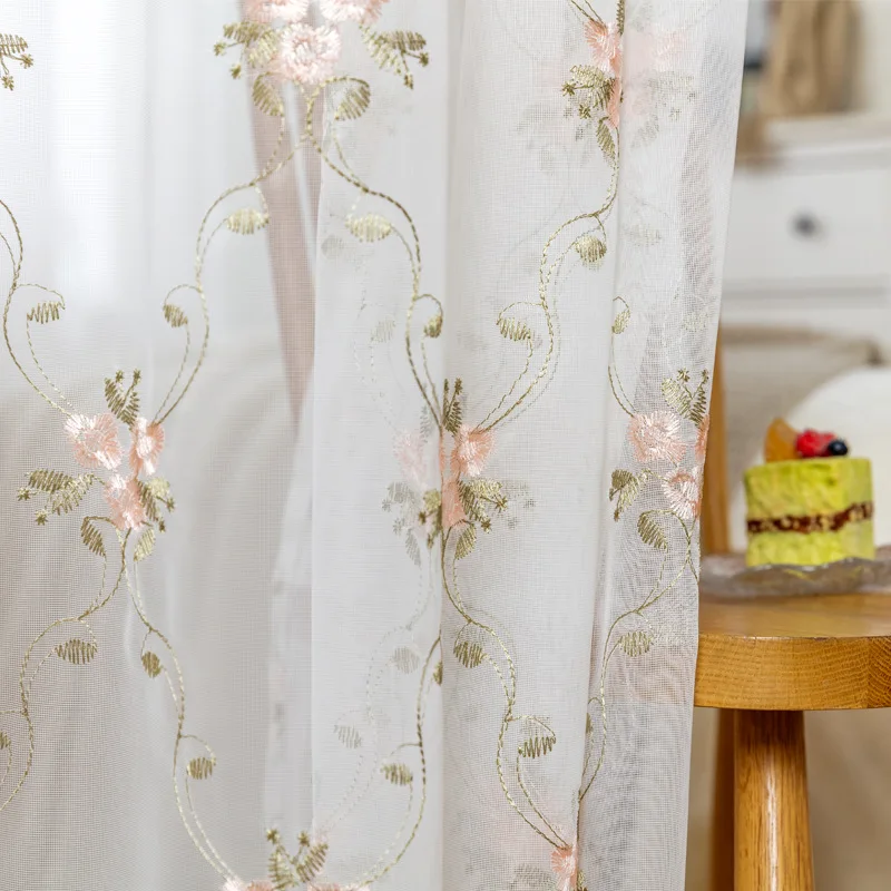 Tende trasparenti in tulle con ricamo pastorale americano di dimensioni personalizzate per soggiorno, camera da letto, sala da pranzo, decorazioni