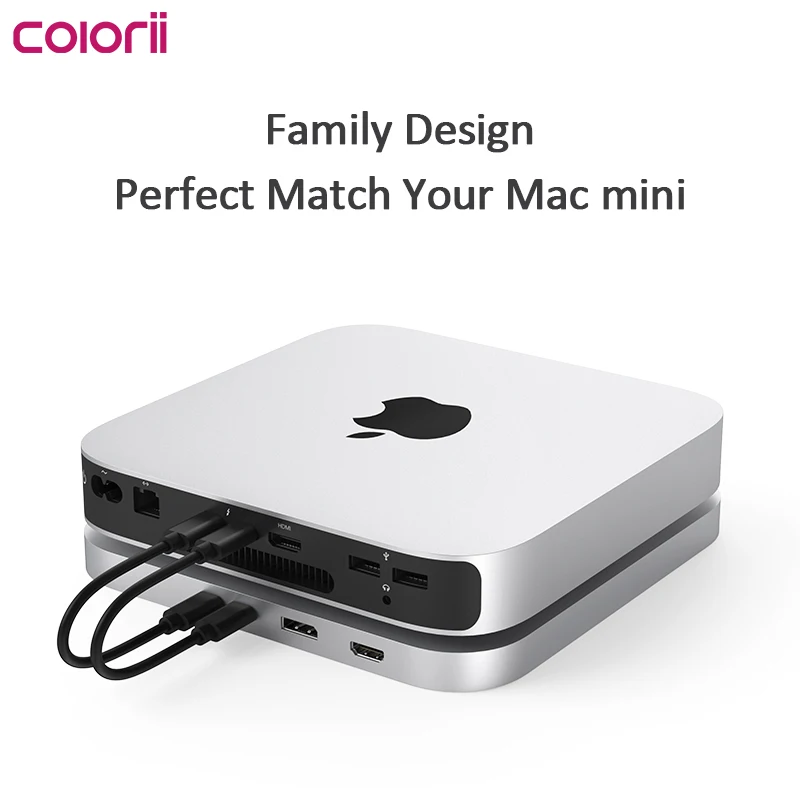 Colorii USB C Hub with Hard Drive Enclosure Type-C Docking Station for Mac mini with 2.5 SATA NVME M.2 SSD Case DP USB3.0 M1/M2