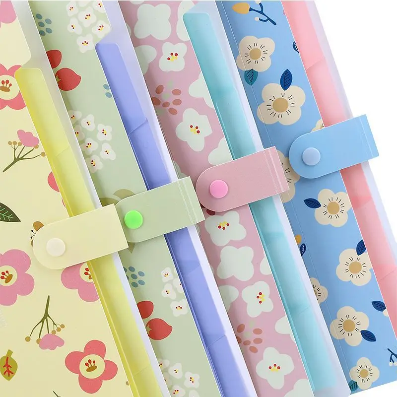 Multi-Layer A4 Flower File Folder Candy Color 6/8 Grids Organ Bag Simple Korean Large Capacity Office Stationery File Bags