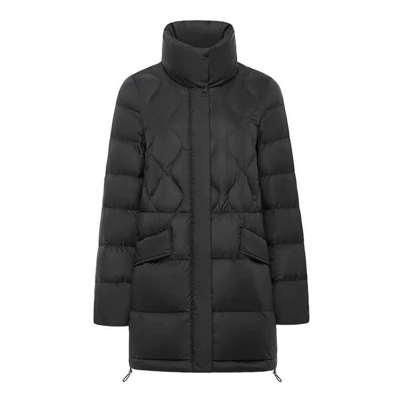 Chericom Leichte Daunenjacke für Damen, Stehkragen, Kordelzug an der Taille, gerader Schnitt, Reißverschluss vorne, mit schrägen Taschen, Y279066Y-1