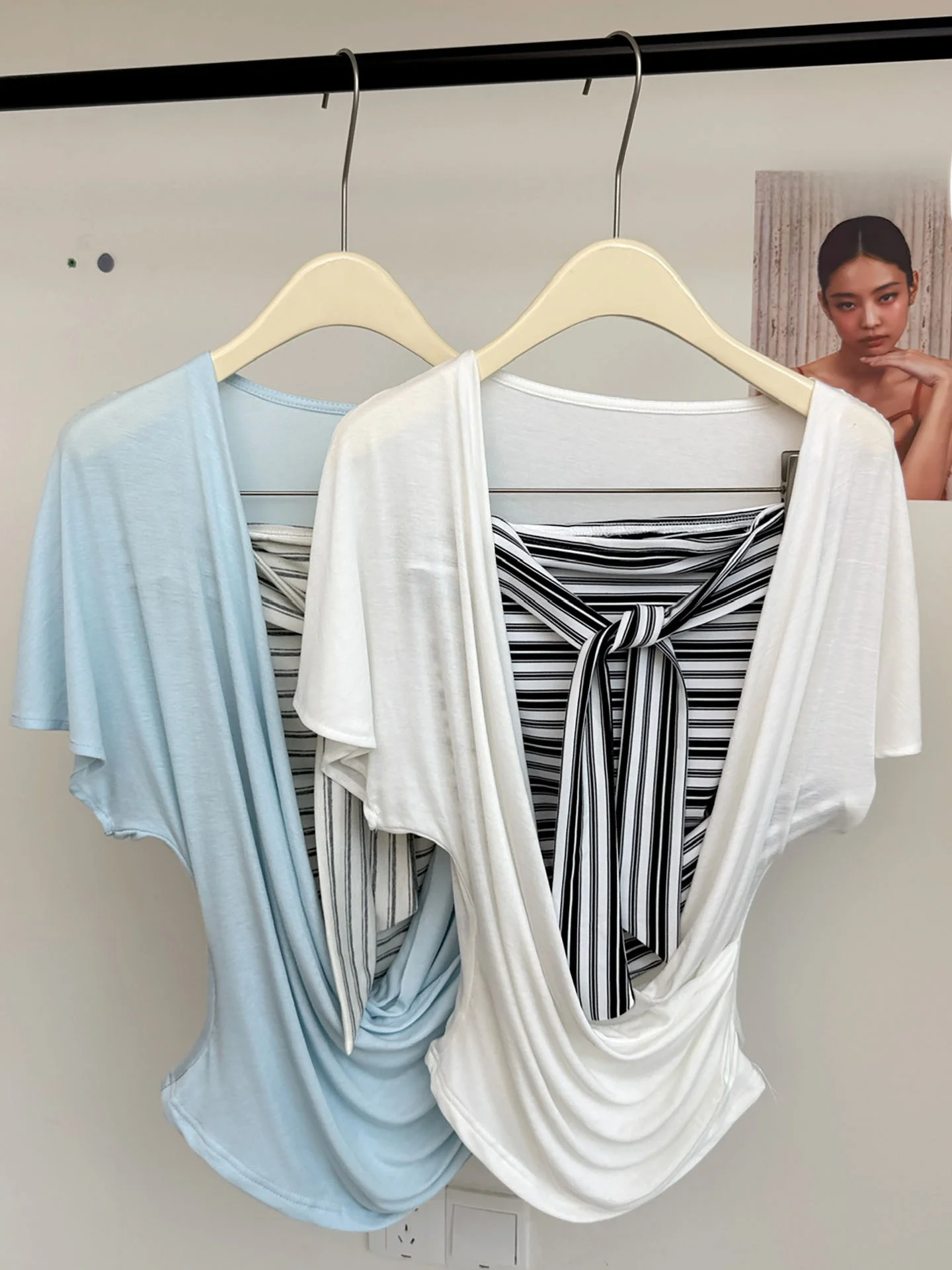 Korean Style Lazy Batwing Sleeve Crop Top And Vest Two Piece Set Women Summer Design Unique Short Sleeve Fashion Ensemble - view 5