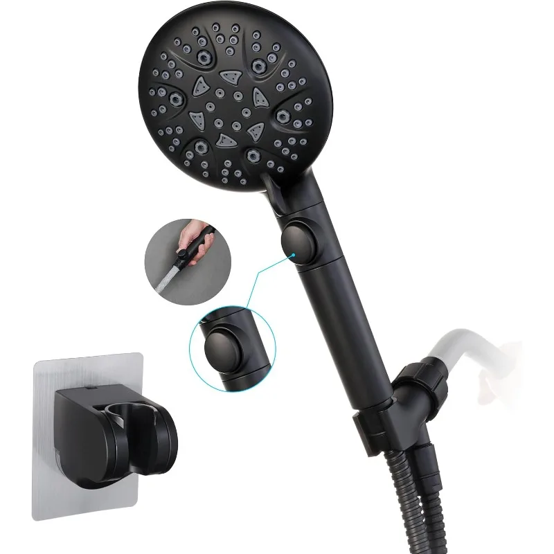 

High Pressure 8-mode Handheld Shower Head with On Off Switch and Long Hose & Bracket PLUS Extra Adhesive Holder for Lowe
