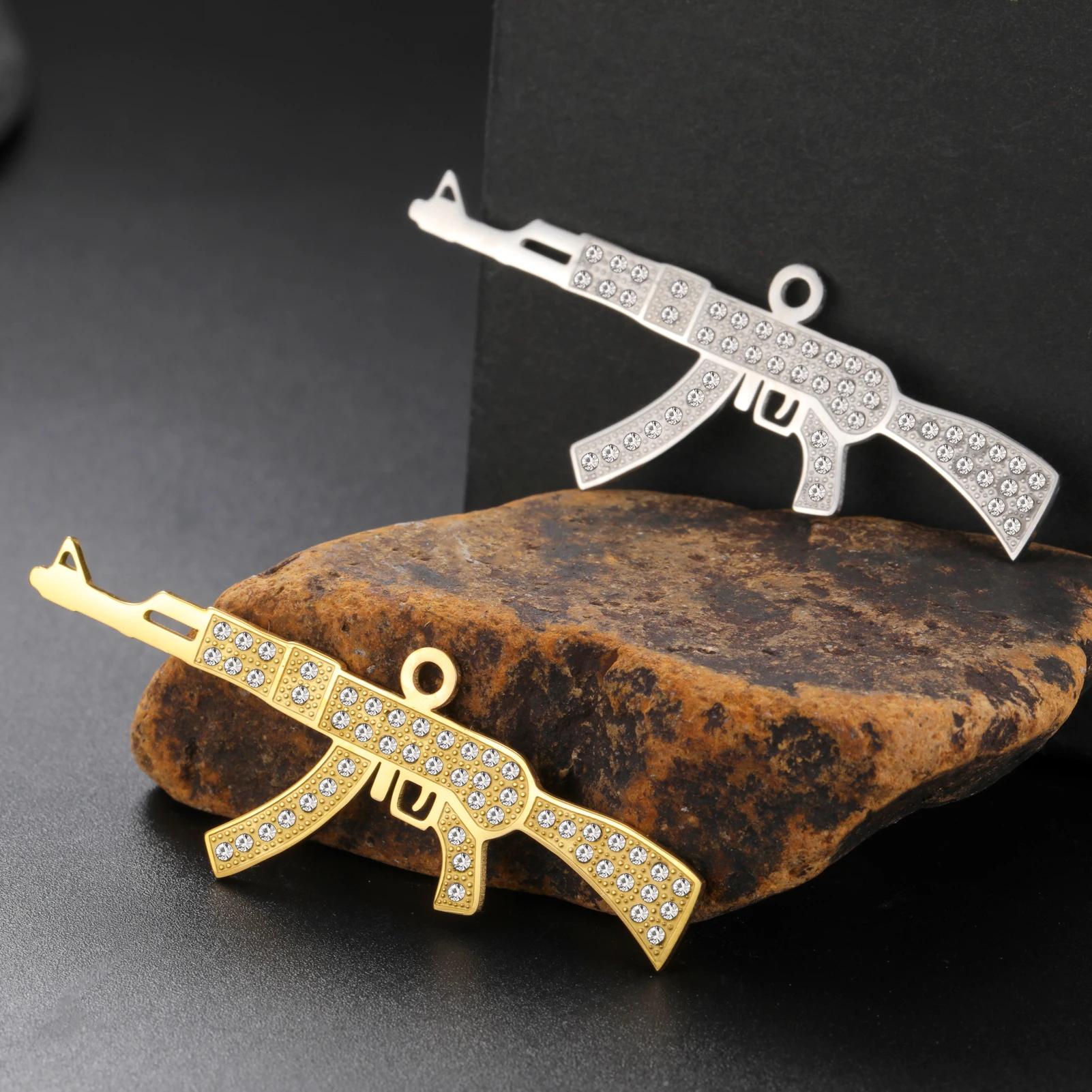 Stainless Steel Classic  Zircon Gun Pendant for Necklace Earrings Bracelet Jewelry DIY Accessories Wholesale image 3