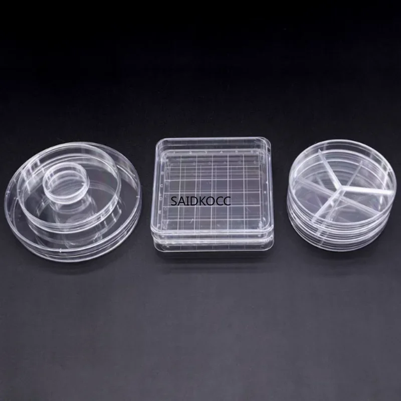 SAIDKOCC 10Pcs 35mm 60mm 90mm 100mm 120mm Round/Square Clear Petri Dishes with Lids Disposable Plastic Sterile Petri Dish