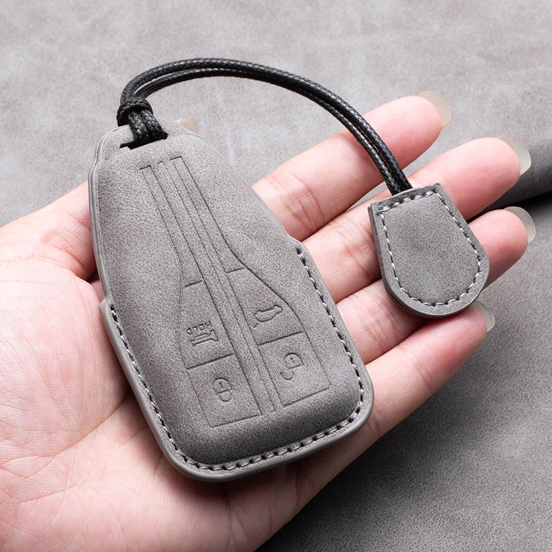 Suede Leather Car Smart Key Fob Case Cover Shell Holder For FAW Hongqi HS5 H5 H9 HS7 H7 L5 HS3 L9 2020-2021 Keychain Accessories