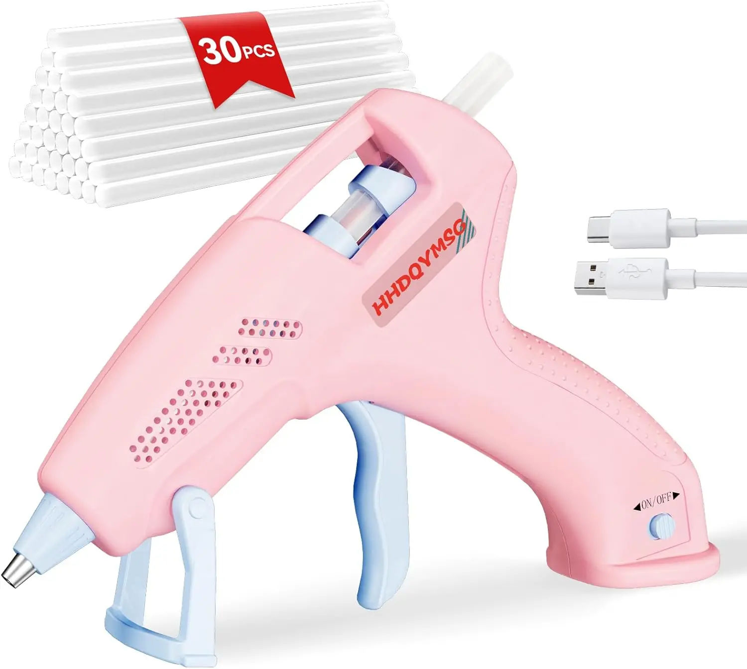 

Cordless Hot Glue Gun, 20W Hot Glue Gun with 30PCS Premium Glue Sticks & 1m USB-C Cable, 2000mAh Built-in Battery Suitable