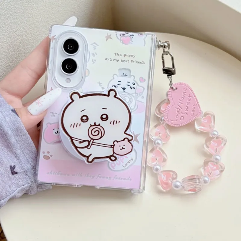 Cute Chiikawa For Magsafe Phone Case Magnetic Stand Holder Beaded Bracelet Kawaii Anime Cover for Samsung Galaxy Z Fold 8 Ultra