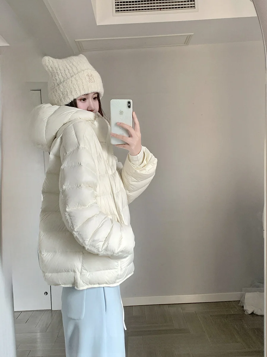 

Теплая женская куртка с капюшоном из пуха, легкая, белая, с отслеживаемым пухом, зимняя верхняя одежда CallmeEar
