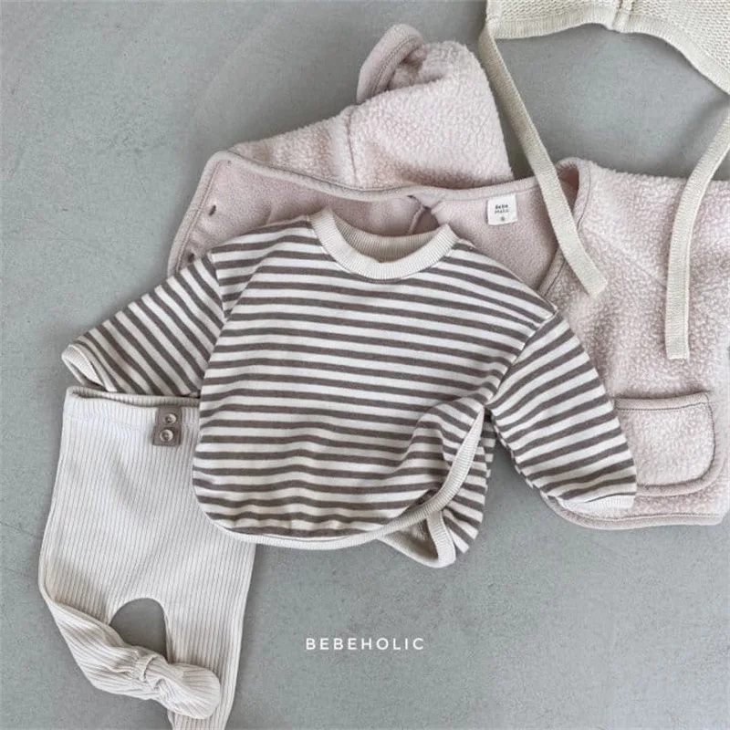 2024 Spring and Autumn Clothing Korean Edition Kids Clothing Baby Stripe Hoodie Baby Long Sleeve Top Long Sleeve T-shirtBoutique