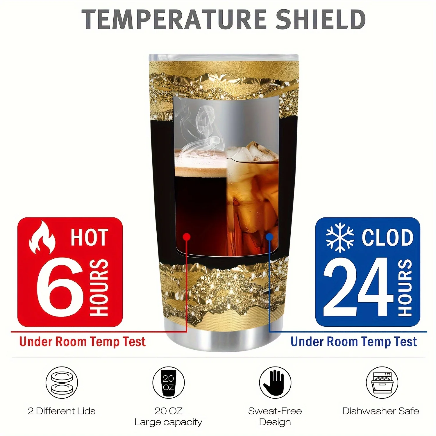 عبوة واحدة من كوب معزول كوين مع غطاء، كوب سفر من الفولاذ المقاوم للصدأ سعة 20 أونصة، كوب حراري قابل لإعادة الاستخدام للمشروبات الساخنة والباردة #5