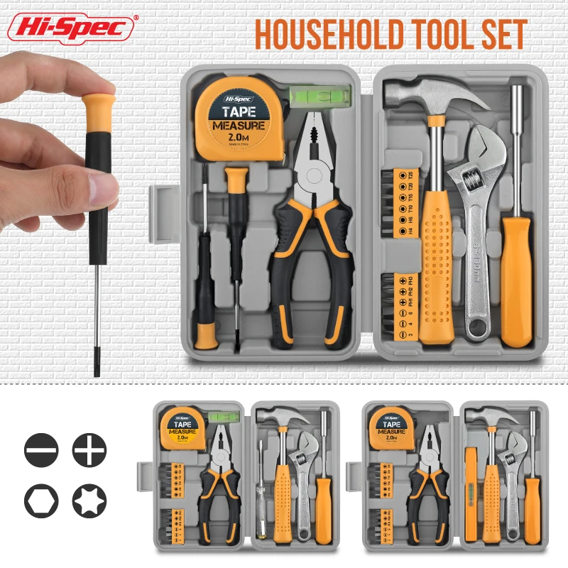 Hi-Spec 20PCS Household Tool Set Screwdriver Wrench Hammer Set Compact DIY Hand Tool Kit with Storage Case for Home Repair