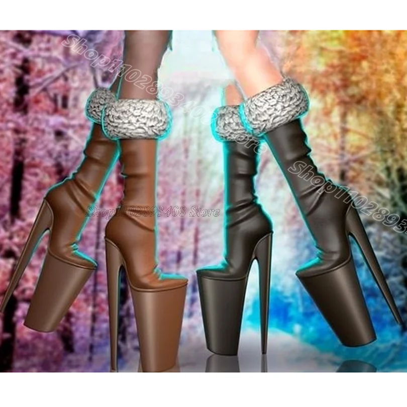 

Теплые ботинки на платформе с черным мехом, однотонные кожаные зимние ботинки для женщин, новое модное платье, вечерние сапоги до колена, 2025 Zapatos Para Mujere