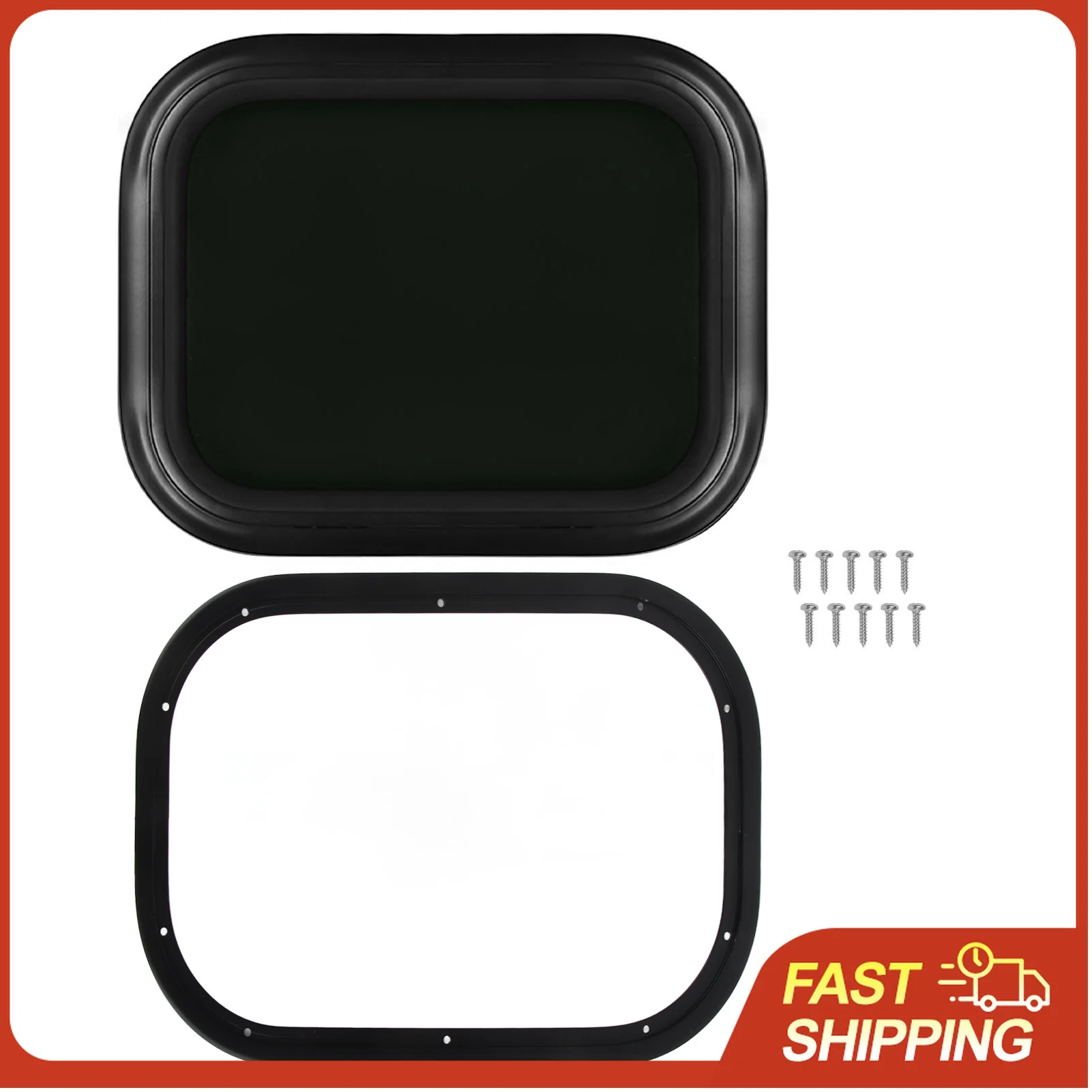 450x300mm Fixed RV Window Aluminum Alloy Waterproof Black Round Corner with Tempered Glass for Campervan Privacy UV Protection