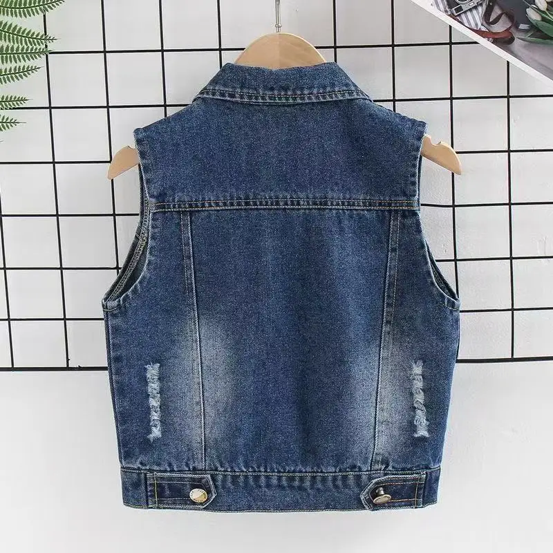 Kids Vest Jacket Sleeveless Turn-down Collar Button Closure Denim Vest Casual Jacket for Girls Boys 2-6Y