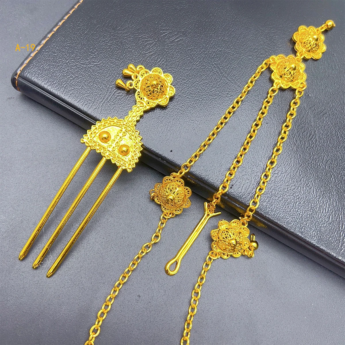 Ethiopian Flower Shape Gold Plated 6pcs Jewelry Sets For Women Dubai Nigerian Luxury Necklace Jewellery Set Wedding Party Gifts