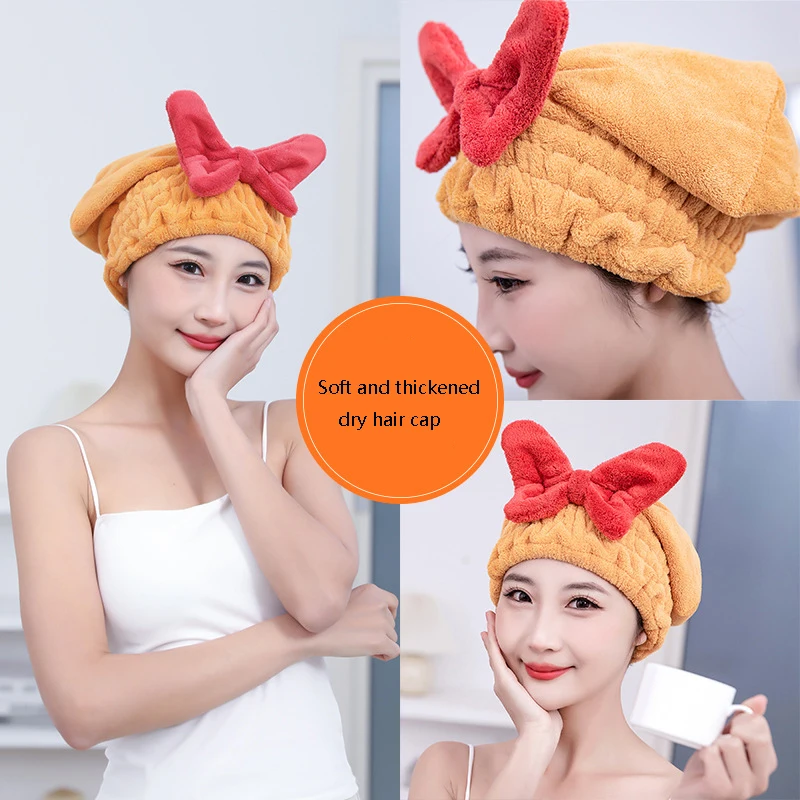 Women's Microfiber New Bow Shower Dry Hair Cap Absorbent Fast Dry Girl Towel Spa Shower Cap Head Wipe Artifact