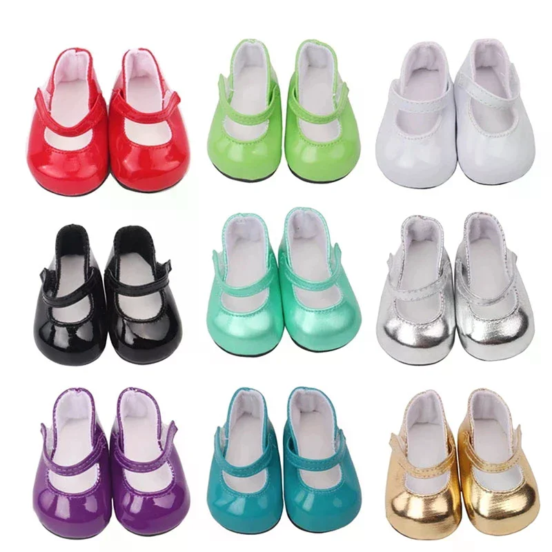 18 inch Girls dolls Shoes round toe PU Princess dress shoes American newborn shoe Baby toys fit 43 cm baby dolls
